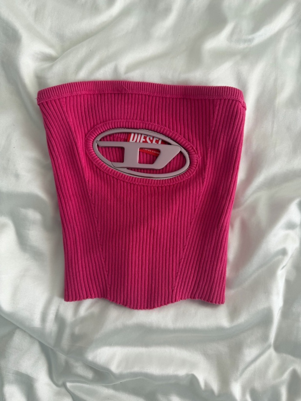 Diesel Hot Pink Ribbed Logo Tube Top